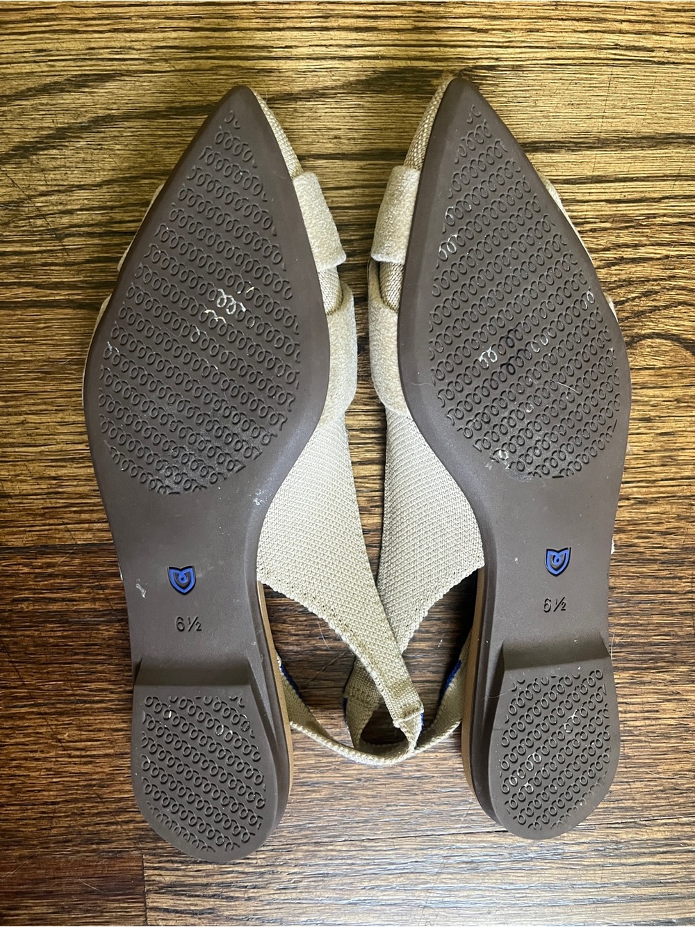 Rothy's Beige Knotted Slingback Flats with Blue Trim - Picture 2 of 4